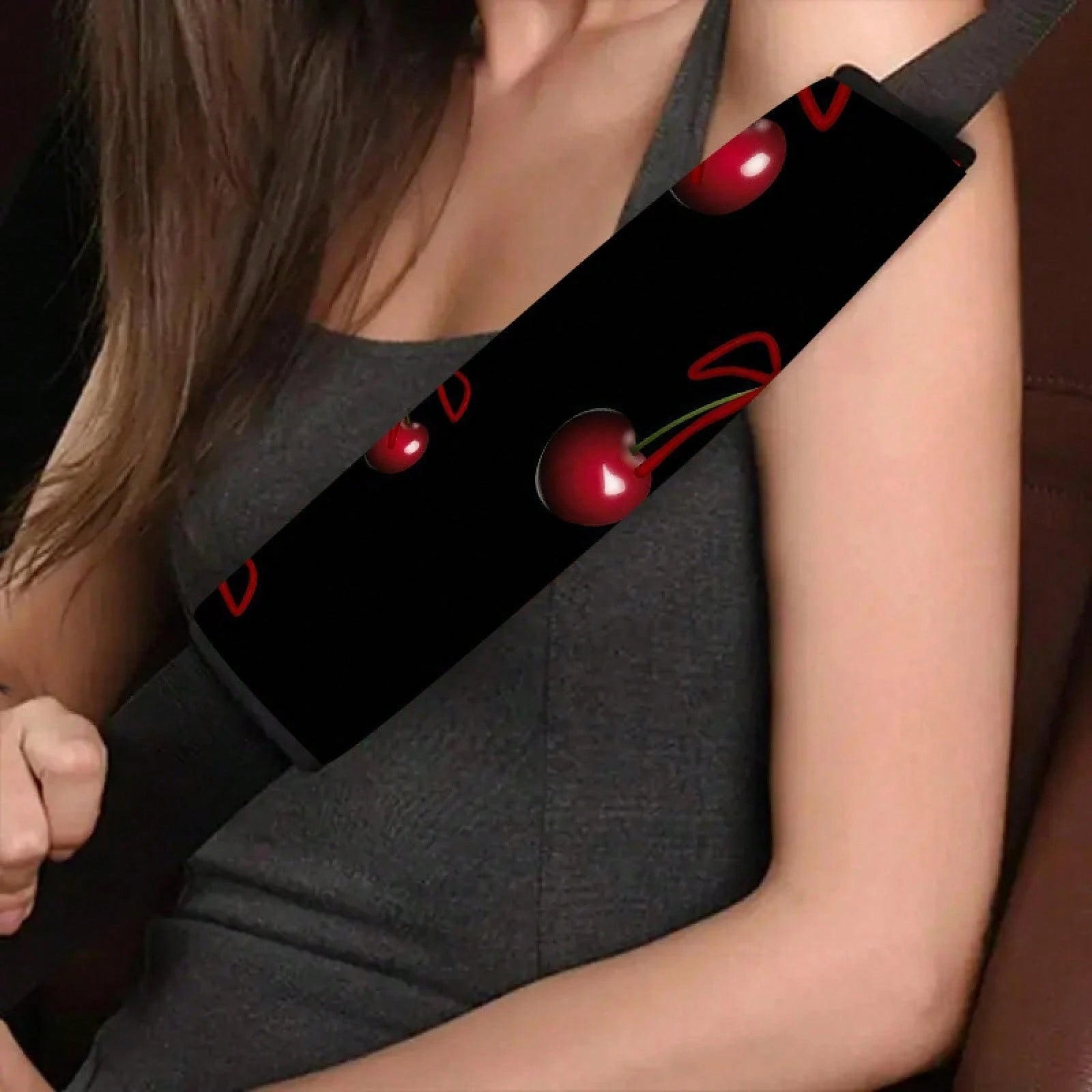 1pc/2pcs Red Cherry Bow Car Seatbelt Cover- Interior Decoration Accessory, Quick Installation And Removal, And Stylish Polyester Design, Universal Model Suitable For All Vehicles, Comfortable Travel