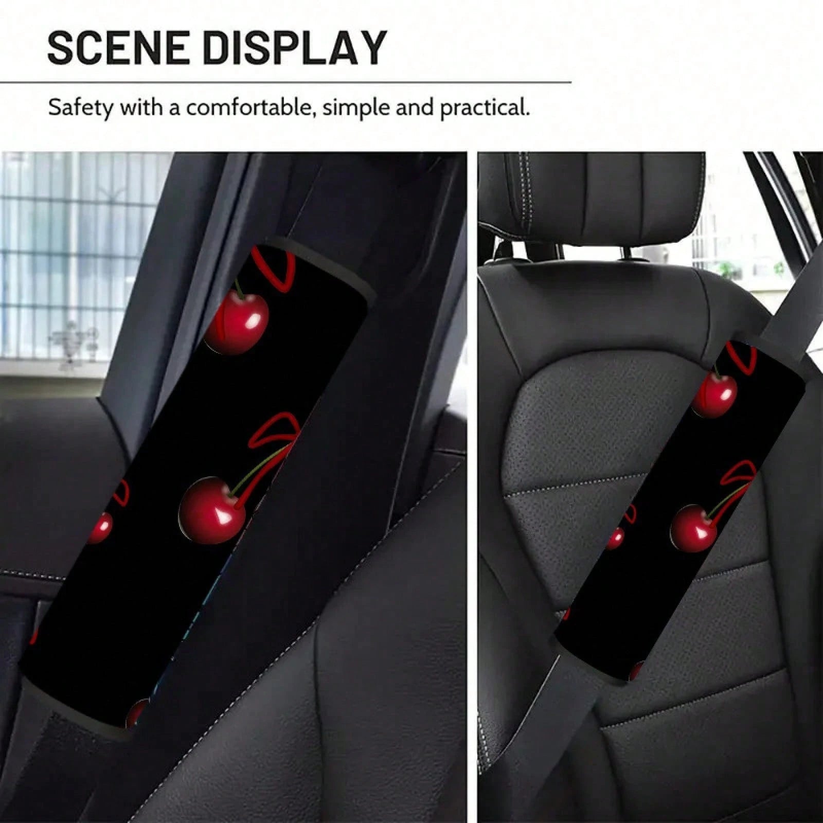 1pc/2pcs Red Cherry Bow Car Seatbelt Cover- Interior Decoration Accessory, Quick Installation And Removal, And Stylish Polyester Design, Universal Model Suitable For All Vehicles, Comfortable Travel