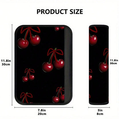 1pc/2pcs Red Cherry Bow Car Seatbelt Cover- Interior Decoration Accessory, Quick Installation And Removal, And Stylish Polyester Design, Universal Model Suitable For All Vehicles, Comfortable Travel