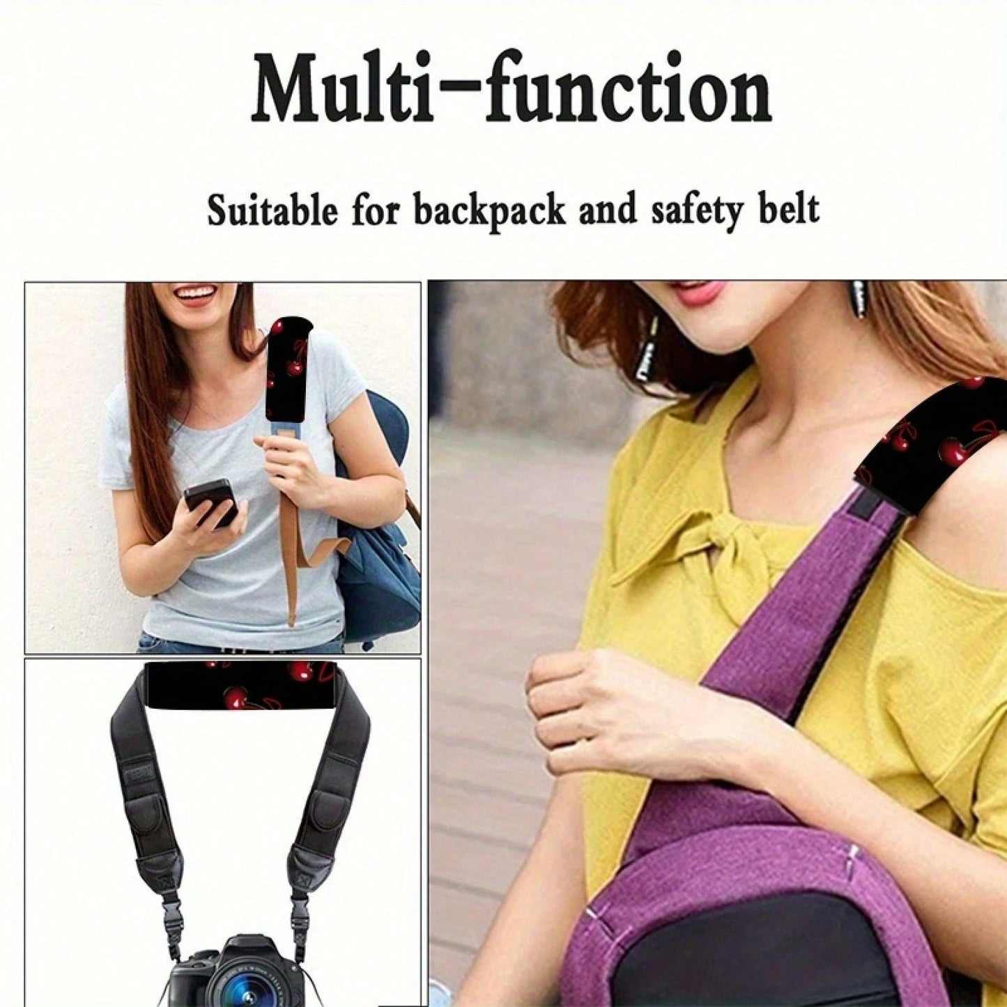 1pc/2pcs Red Cherry Bow Car Seatbelt Cover- Interior Decoration Accessory, Quick Installation And Removal, And Stylish Polyester Design, Universal Model Suitable For All Vehicles, Comfortable Travel