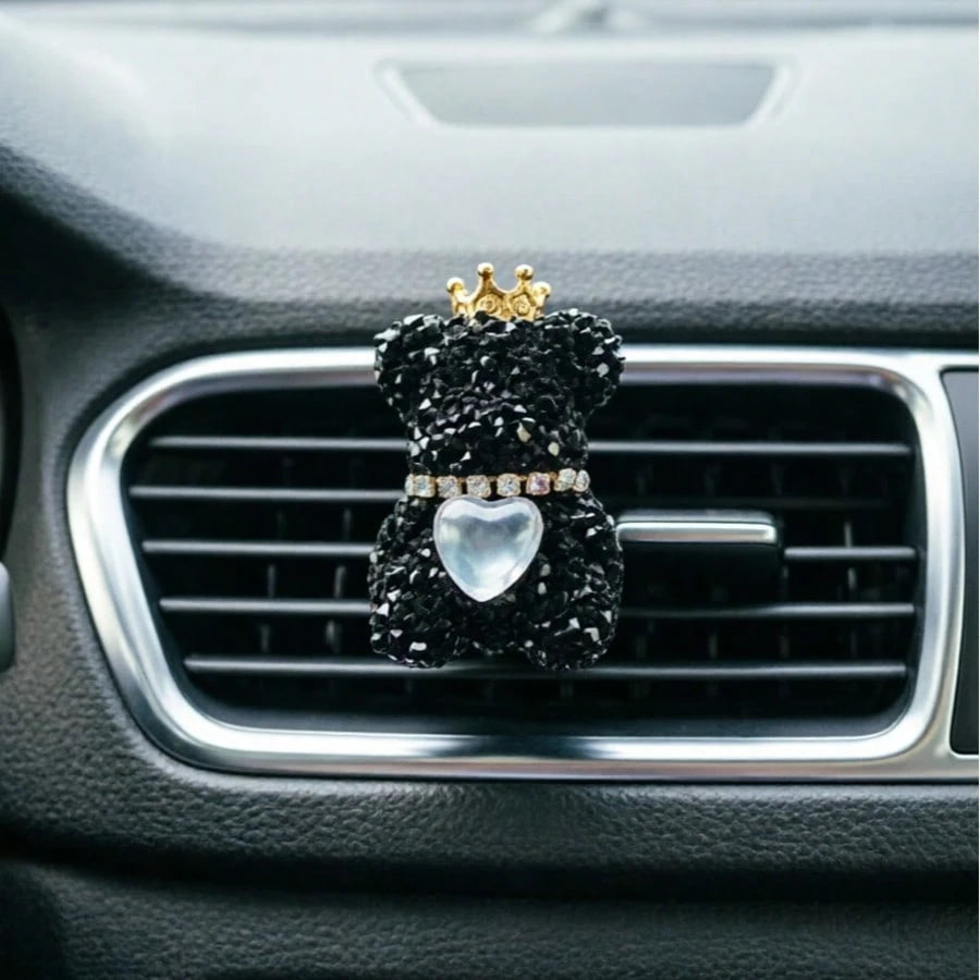 1pc/2pcs Rhinestone Crown Bear Car Air Vent Clip, Heart Decor Auto Air Outlet Vehicle Interior Accessory