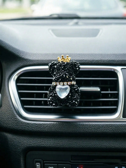 1pc/2pcs Rhinestone Crown Bear Car Air Vent Clip, Heart Decor Auto Air Outlet Vehicle Interior Accessory