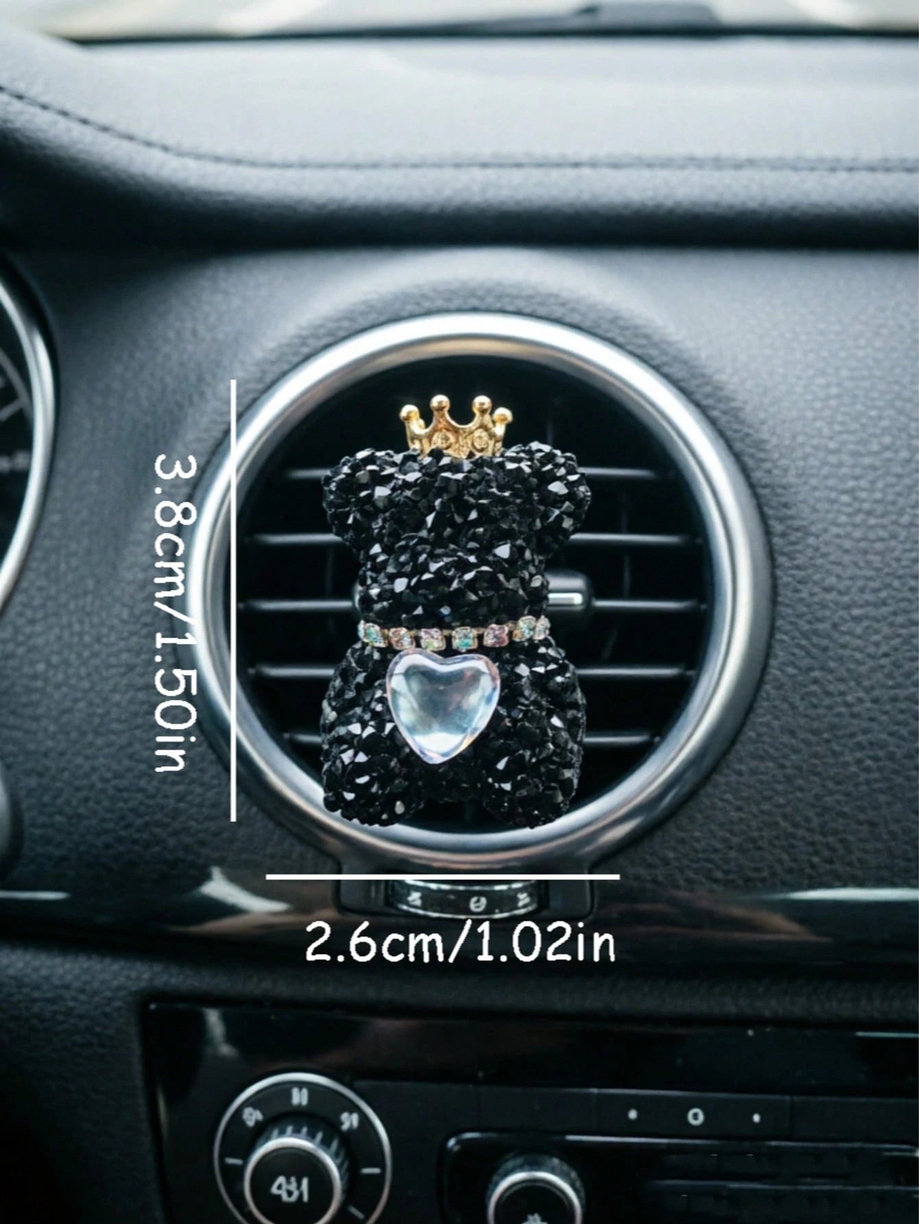 1pc/2pcs Rhinestone Crown Bear Car Air Vent Clip, Heart Decor Auto Air Outlet Vehicle Interior Accessory