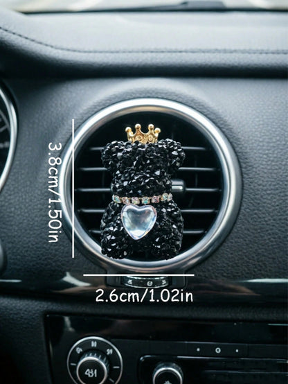 1pc/2pcs Rhinestone Crown Bear Car Air Vent Clip, Heart Decor Auto Air Outlet Vehicle Interior Accessory