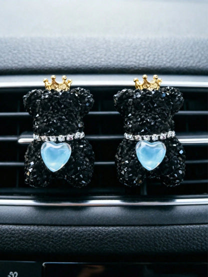 1pc/2pcs Rhinestone Crown Bear Car Air Vent Clip, Heart Decor Auto Air Outlet Vehicle Interior Accessory