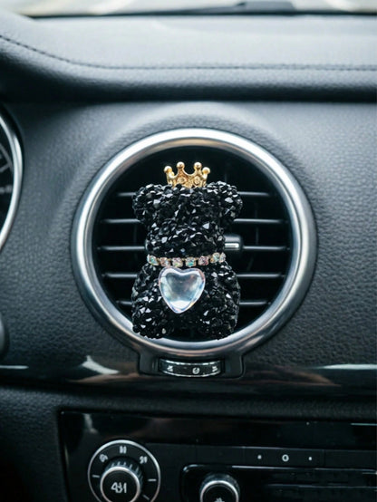 1pc/2pcs Rhinestone Crown Bear Car Air Vent Clip, Heart Decor Auto Air Outlet Vehicle Interior Accessory