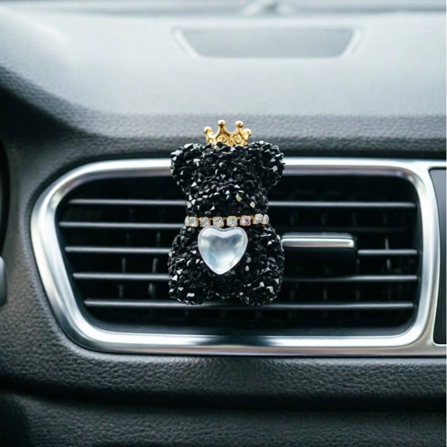 1pc/2pcs Rhinestone Crown Bear Car Air Vent Clip, Heart Decor Auto Air Outlet Vehicle Interior Accessory