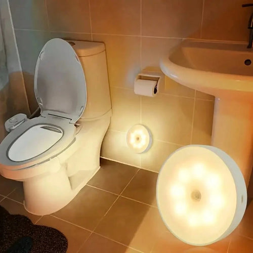 1pc/2pcs USB Rechargeable Round Motion Sensor LED Night Light, Smart Sensor Lamp For Nursery Bathroom, Dimmable Cabinet Indoor Lighting, Magnetic Stick-On Toilet Light, Cool & Fun Gift For Teens, Girl