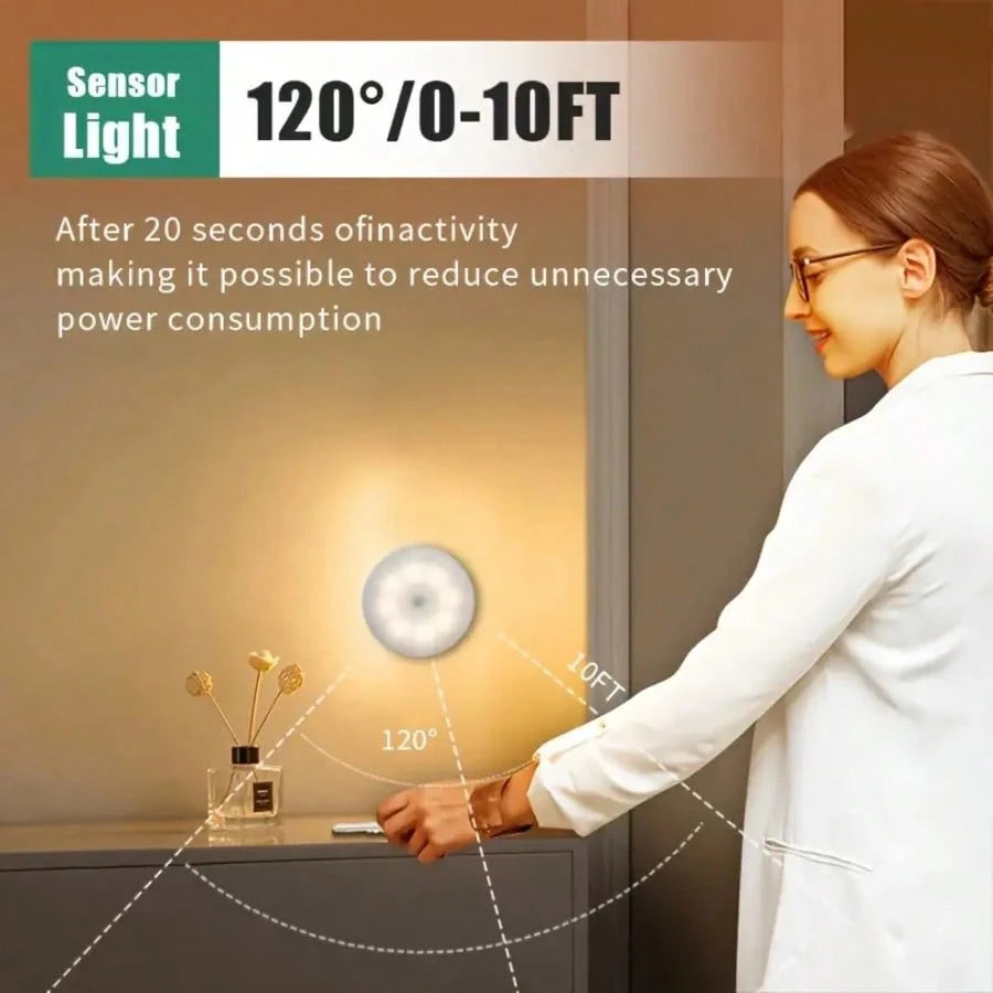 1pc/2pcs USB Rechargeable Round Motion Sensor LED Night Light, Smart Sensor Lamp For Nursery Bathroom, Dimmable Cabinet Indoor Lighting, Magnetic Stick-On Toilet Light, Cool & Fun Gift For Teens, Girl