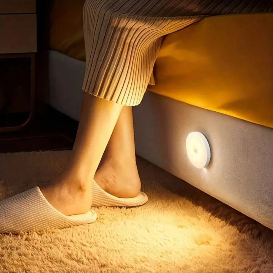 1pc/2pcs USB Rechargeable Round Motion Sensor LED Night Light, Smart Sensor Lamp For Nursery Bathroom, Dimmable Cabinet Indoor Lighting, Magnetic Stick-On Toilet Light, Cool & Fun Gift For Teens, Girl