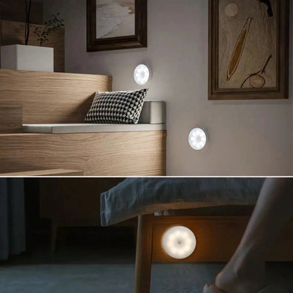 1pc/2pcs USB Rechargeable Round Motion Sensor LED Night Light, Smart Sensor Lamp For Nursery Bathroom, Dimmable Cabinet Indoor Lighting, Magnetic Stick-On Toilet Light, Cool & Fun Gift For Teens, Girl