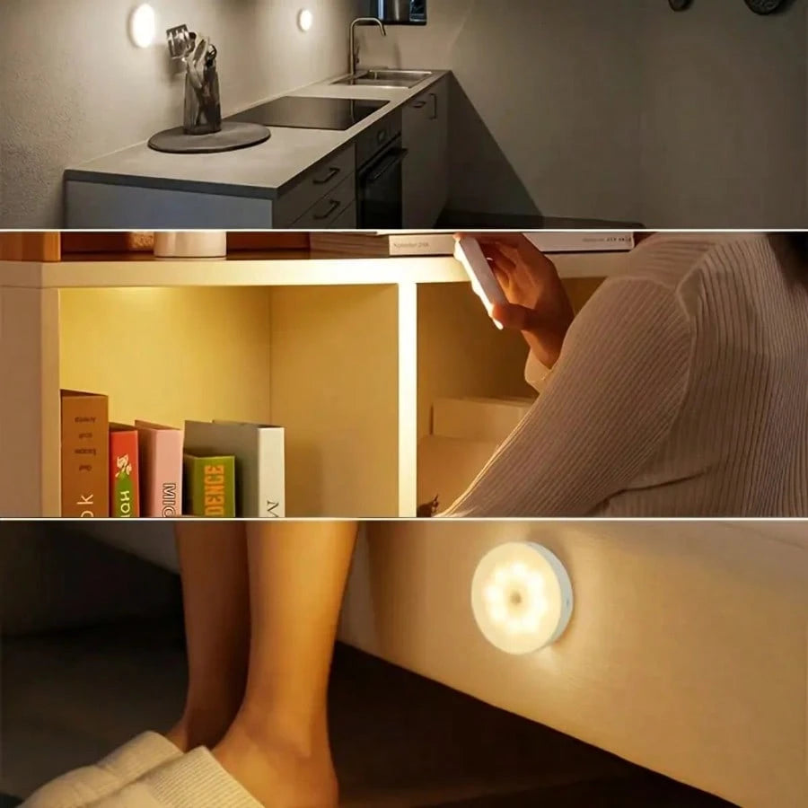 1pc/2pcs USB Rechargeable Round Motion Sensor LED Night Light, Smart Sensor Lamp For Nursery Bathroom, Dimmable Cabinet Indoor Lighting, Magnetic Stick-On Toilet Light, Cool & Fun Gift For Teens, Girl