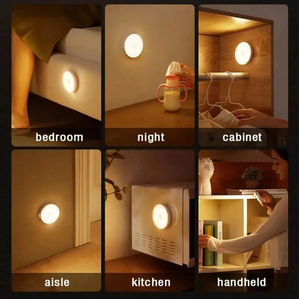 1pc/2pcs USB Rechargeable Round Motion Sensor LED Night Light, Smart Sensor Lamp For Nursery Bathroom, Dimmable Cabinet Indoor Lighting, Magnetic Stick-On Toilet Light, Cool & Fun Gift For Teens, Girl