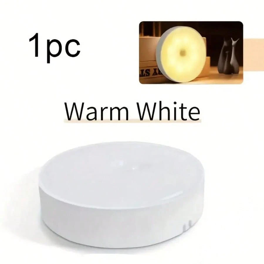 1pc/2pcs USB Rechargeable Round Motion Sensor LED Night Light, Smart Sensor Lamp For Nursery Bathroom, Dimmable Cabinet Indoor Lighting, Magnetic Stick-On Toilet Light, Cool & Fun Gift For Teens, Girl