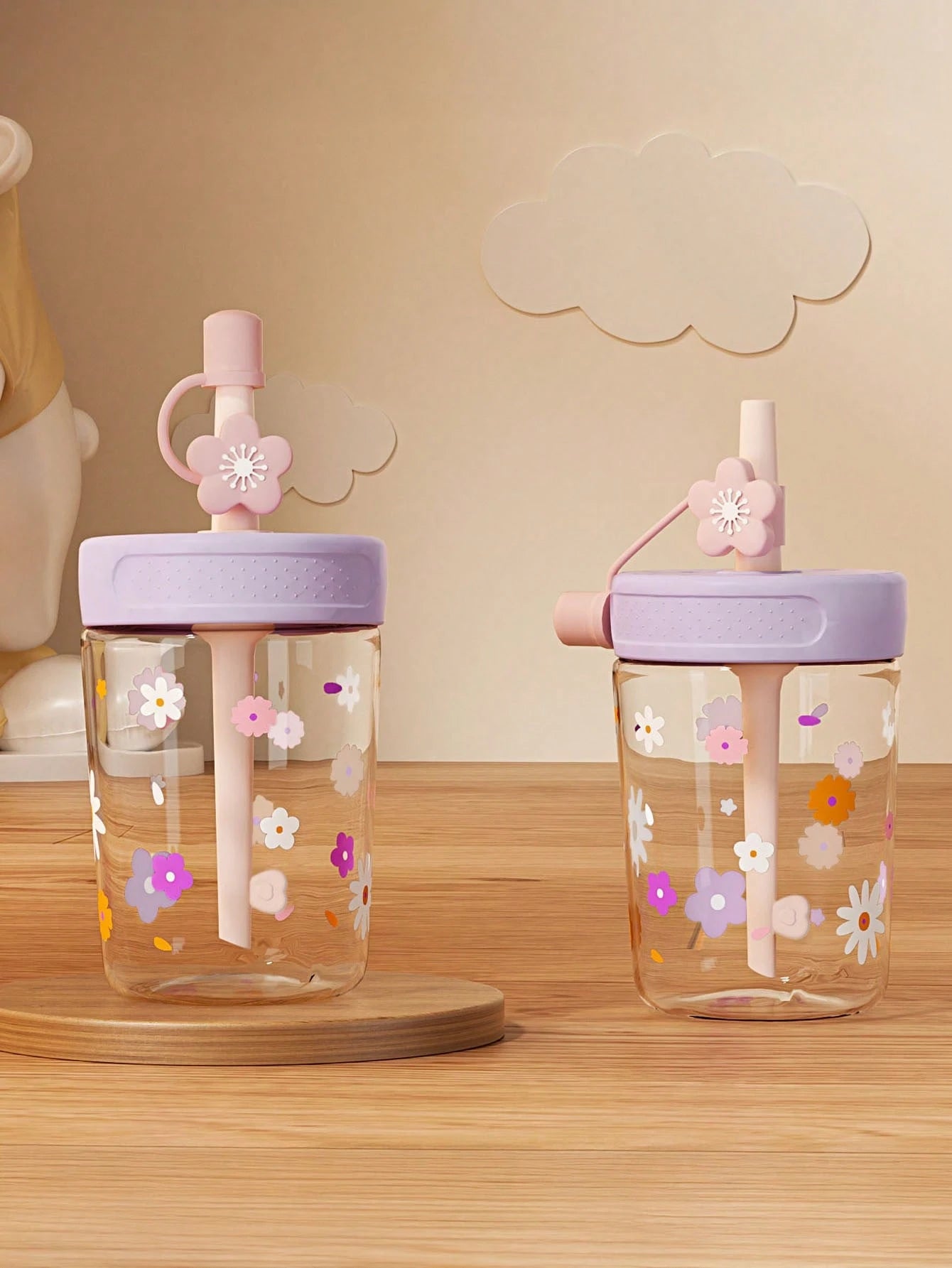 1pc 450ML/480ML Daisy Design Straw Cup For Kids, Fresh Style Student Water Bottle, Dust-Proof, Leak-Proof, Durable And Portable, Suitable For Daily Use