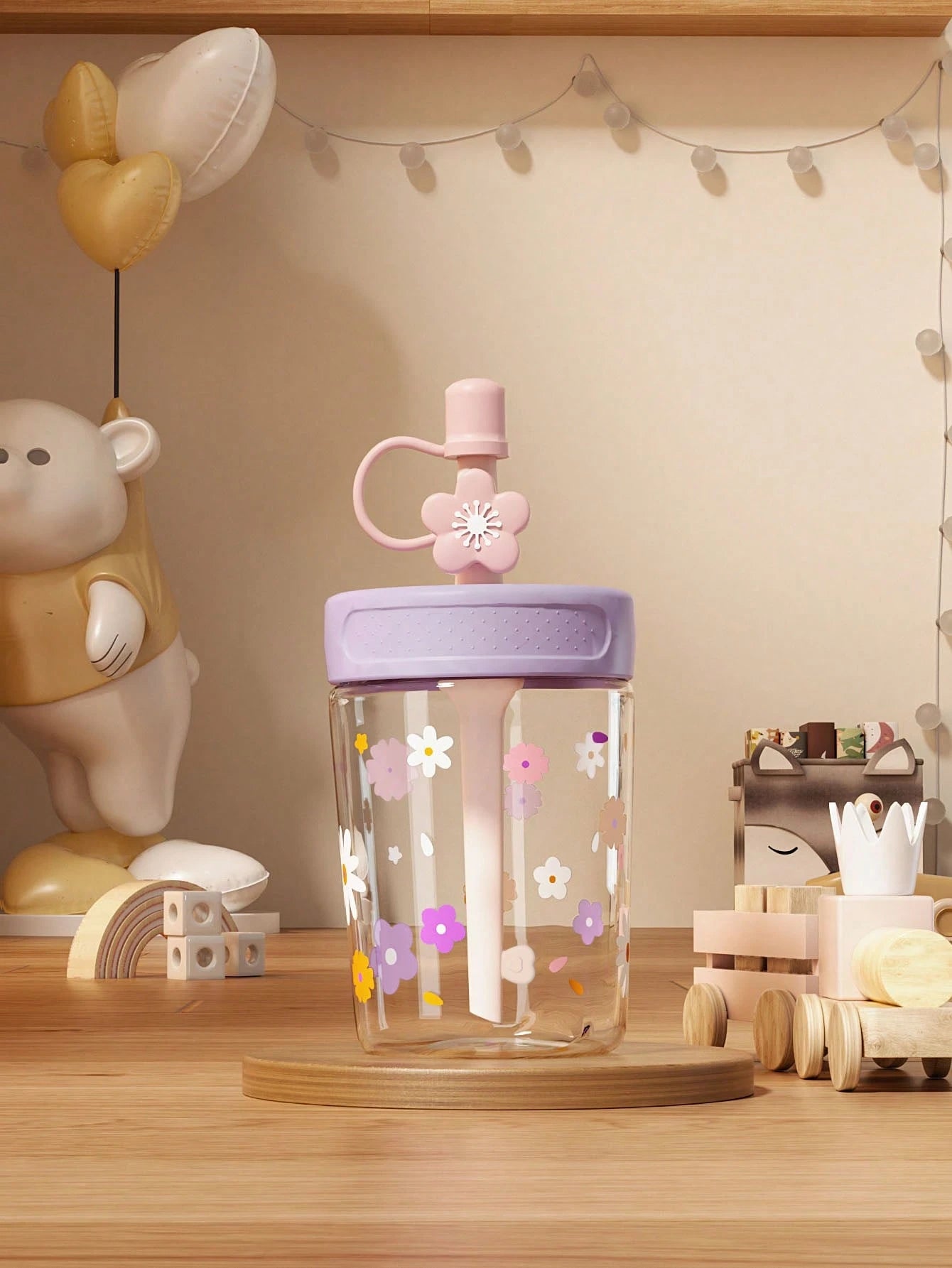 1pc 450ML/480ML Daisy Design Straw Cup For Kids, Fresh Style Student Water Bottle, Dust-Proof, Leak-Proof, Durable And Portable, Suitable For Daily Use