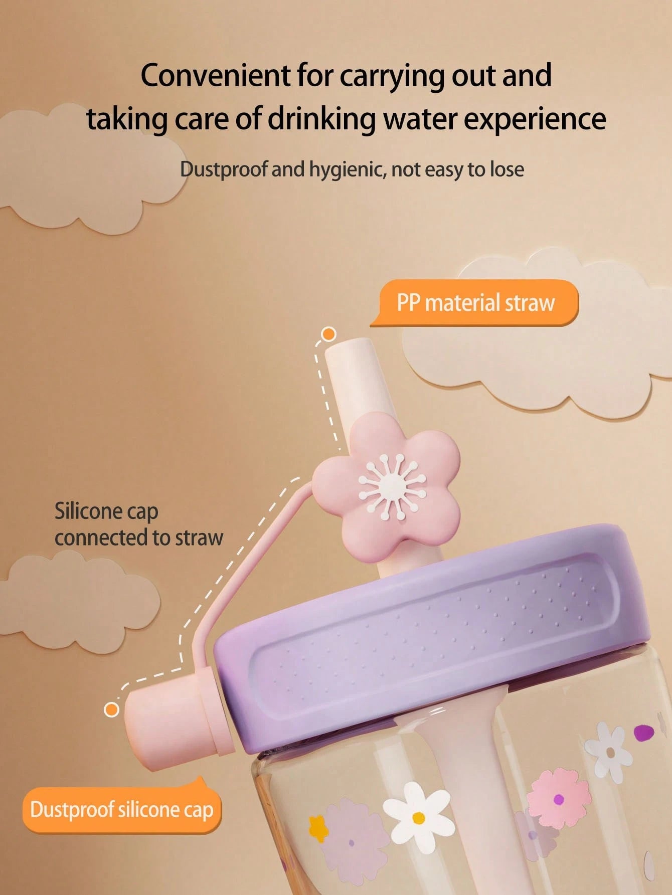 1pc 450ML/480ML Daisy Design Straw Cup For Kids, Fresh Style Student Water Bottle, Dust-Proof, Leak-Proof, Durable And Portable, Suitable For Daily Use