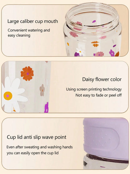 1pc 450ML/480ML Daisy Design Straw Cup For Kids, Fresh Style Student Water Bottle, Dust-Proof, Leak-Proof, Durable And Portable, Suitable For Daily Use
