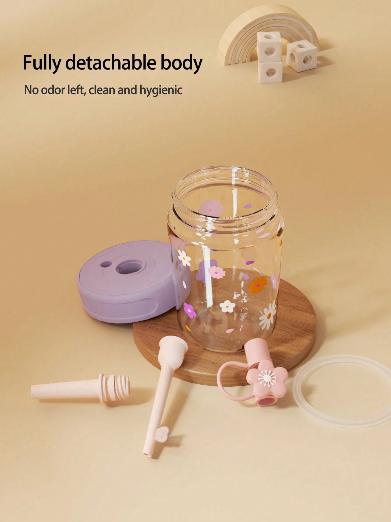 1pc 450ML/480ML Daisy Design Straw Cup For Kids, Fresh Style Student Water Bottle, Dust-Proof, Leak-Proof, Durable And Portable, Suitable For Daily Use