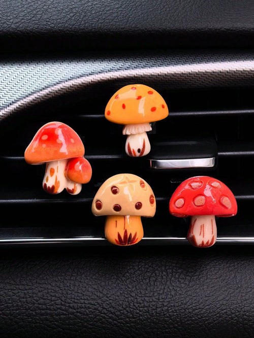 1pc/4pcs Car Interior Accessories With Cute Mushroom Decorations On The Air Vents Add Vitality To The Car Interior