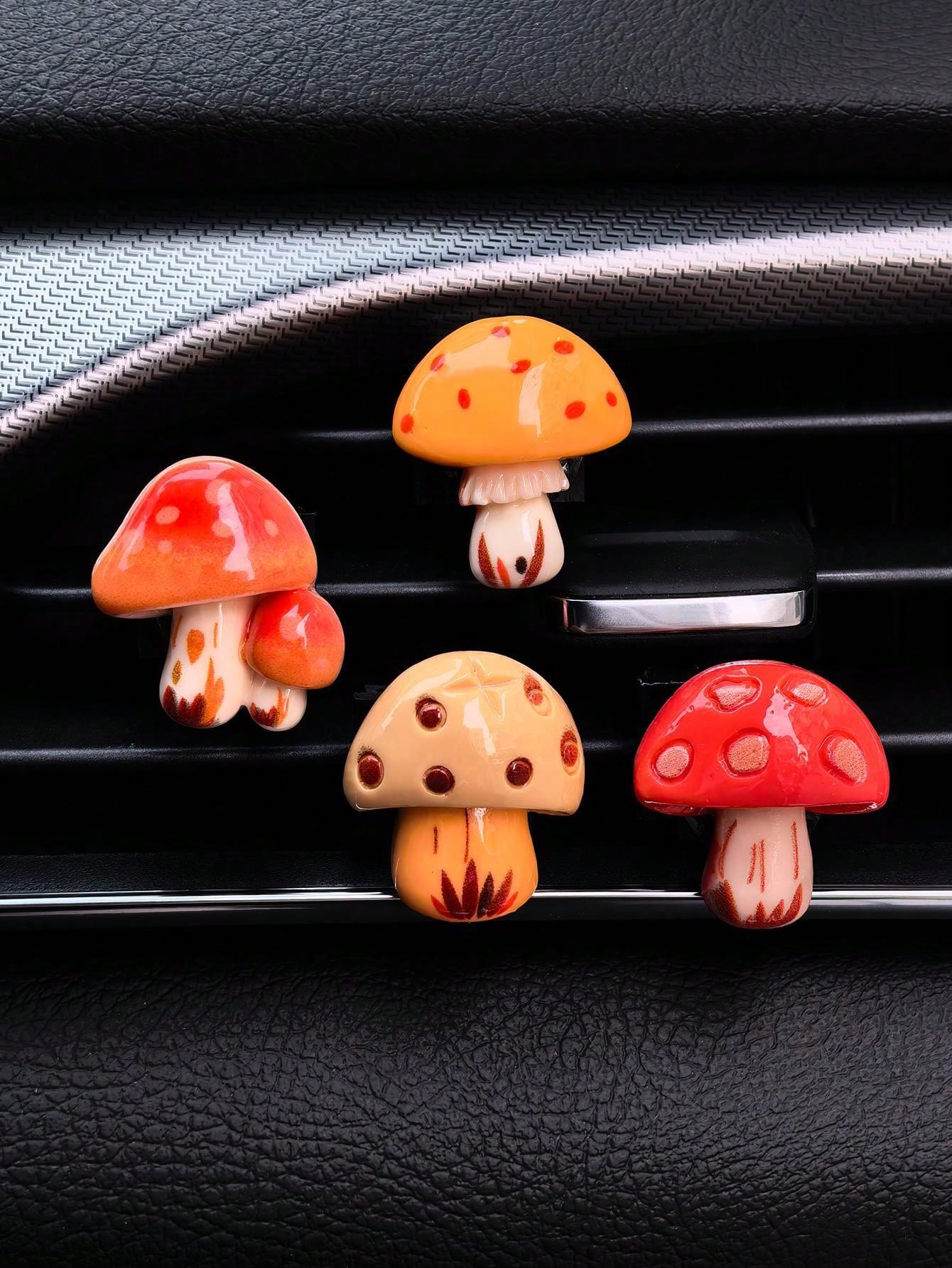 1pc/4pcs Car Interior Accessories With Cute Mushroom Decorations On The Air Vents Add Vitality To The Car Interior