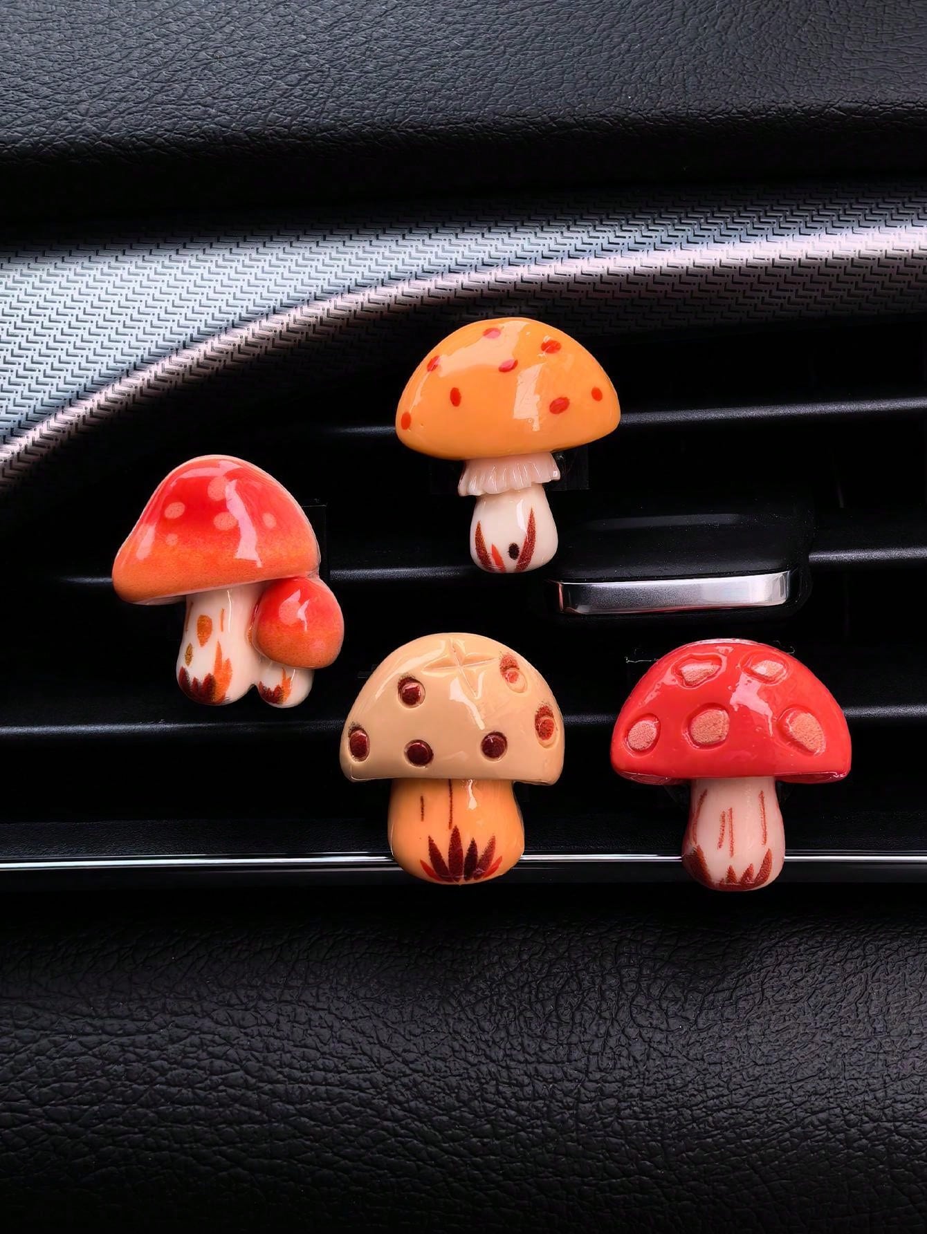 1pc/4pcs Car Interior Accessories With Cute Mushroom Decorations On The Air Vents Add Vitality To The Car Interior