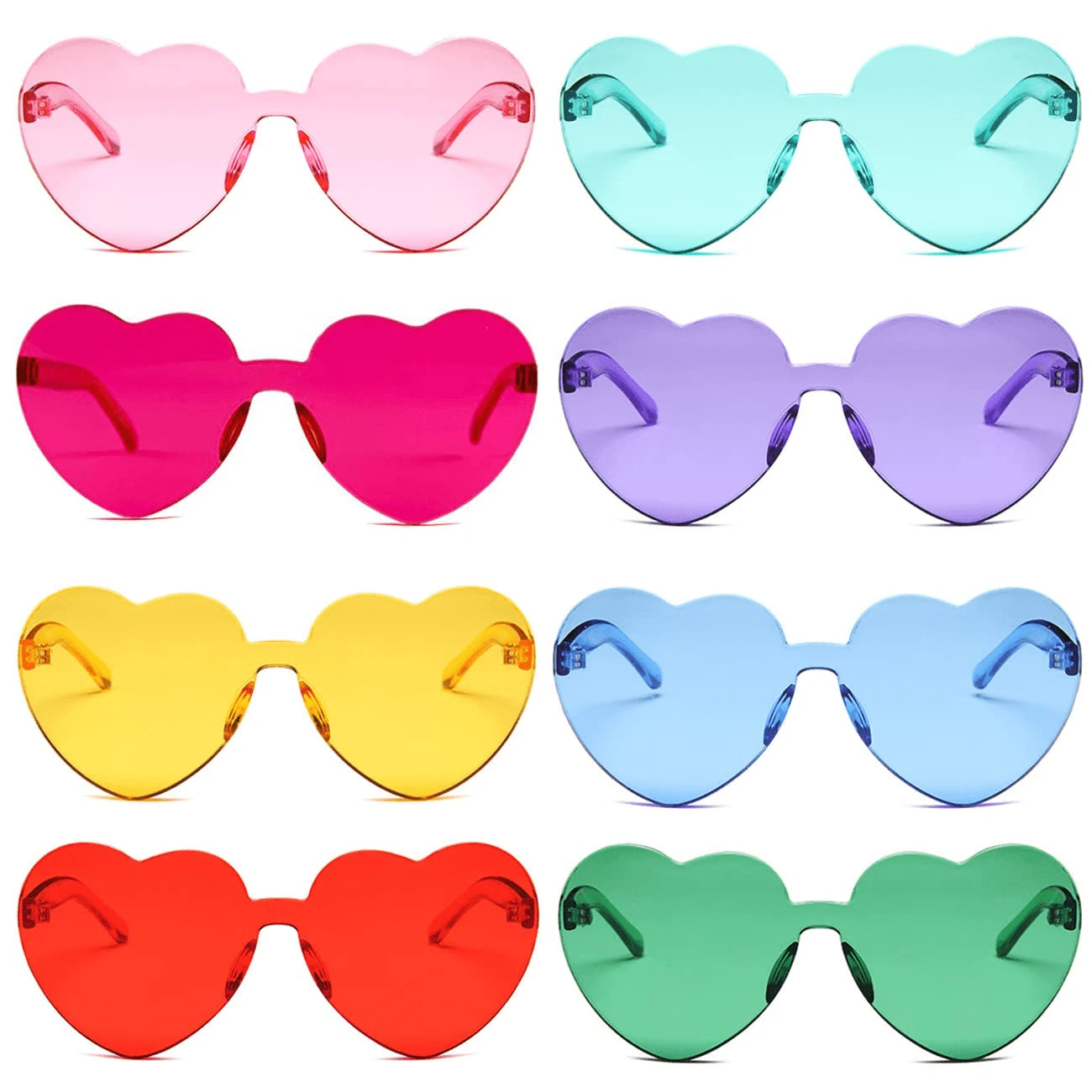 1pc/6pairs/8pairs Transparent Heart-Shaped Glasses, Fashion Rimless Colorful Party Glasses, Colorful Heart-Shaped Glasses Party Gift Set