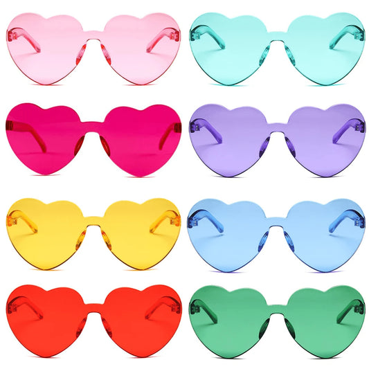 1pc/6pairs/8pairs Transparent Heart-Shaped Glasses, Fashion Rimless Colorful Party Glasses, Colorful Heart-Shaped Glasses Party Gift Set