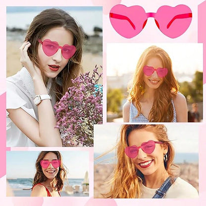 1pc/6pairs/8pairs Transparent Heart-Shaped Glasses, Fashion Rimless Colorful Party Glasses, Colorful Heart-Shaped Glasses Party Gift Set