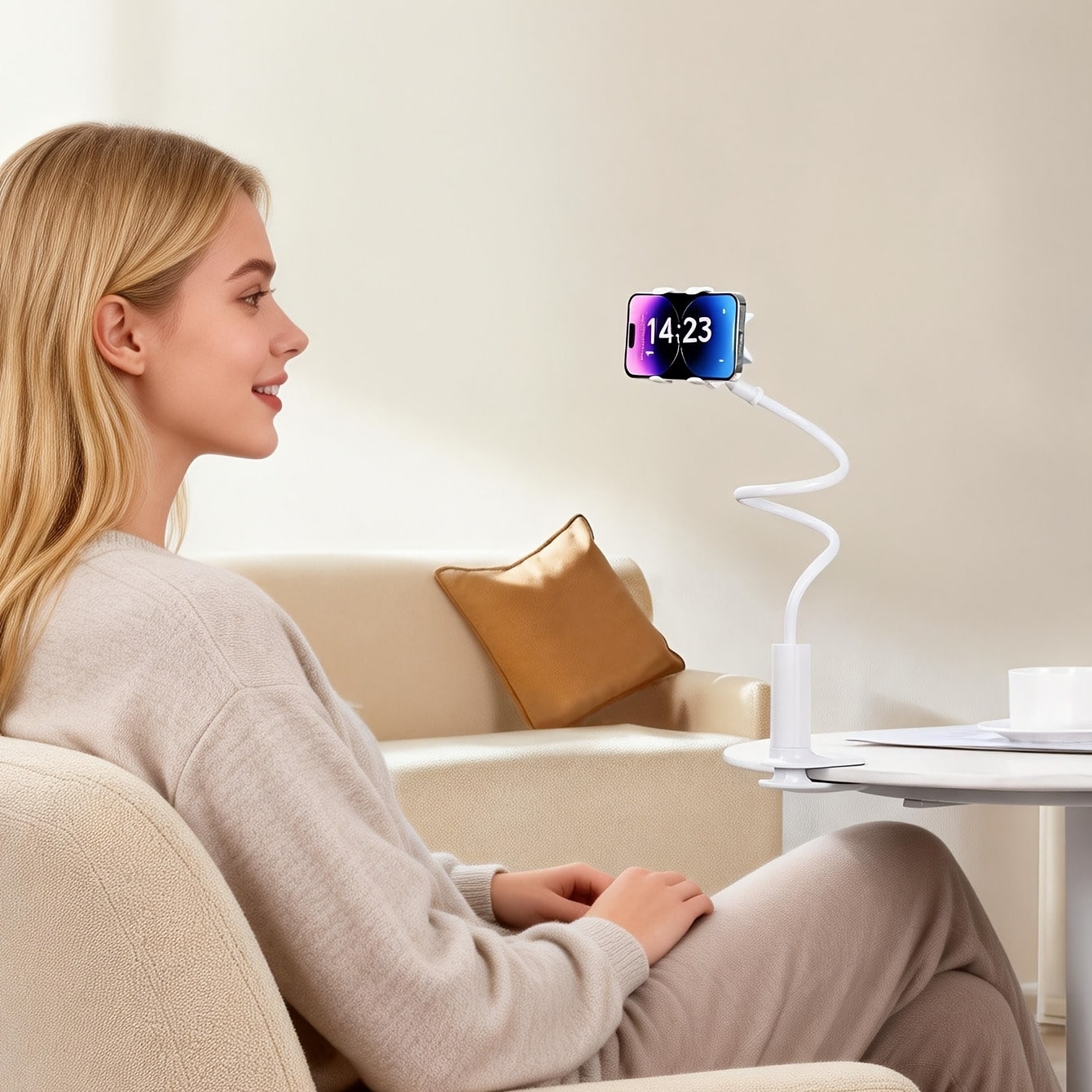 1pc ABS Gooseneck Phone Holder, Suitable For Bed, Bedside, Desk, Headboard, Table, Sofa, Recliner, Compatible With IPad Mini Pro Air, Kindle, Switch, Galaxy Tabs, Great Gift For Friends, Valentine's D
