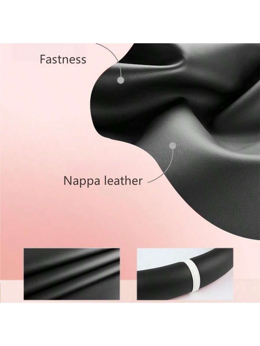 1pc All-Season Napa Leather Steering Wheel Cover, Black, Diameter 38CM, Round/D-Shaped, Fits 14.5-15 Inch Steering Wheel