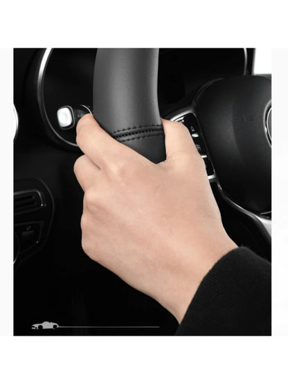 1pc All-Season Napa Leather Steering Wheel Cover, Black, Diameter 38CM, Round/D-Shaped, Fits 14.5-15 Inch Steering Wheel