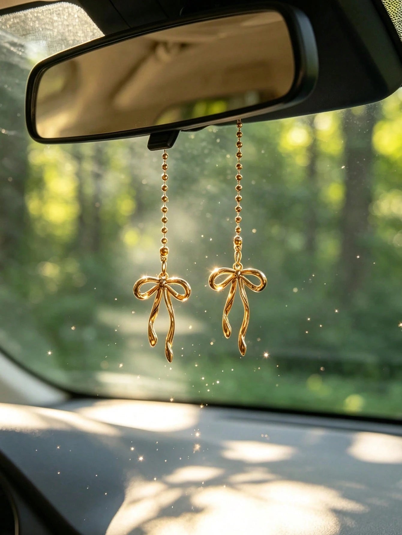 1pc Alloy Bowknot Car Rearview Mirror Hanging Decoration, Women's Car Interior Accessory