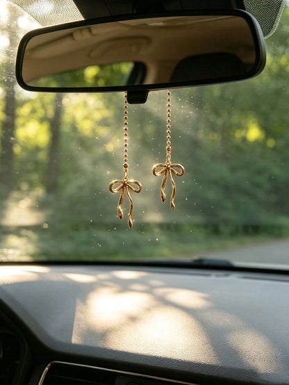 1pc Alloy Bowknot Car Rearview Mirror Hanging Decoration, Women's Car Interior Accessory