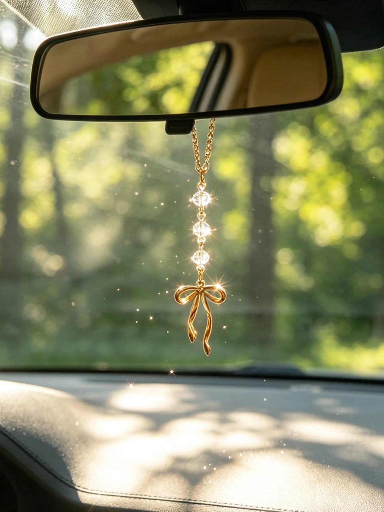 1pc Alloy Bowknot Car Rearview Mirror Hanging Decoration, Women's Car Interior Accessory