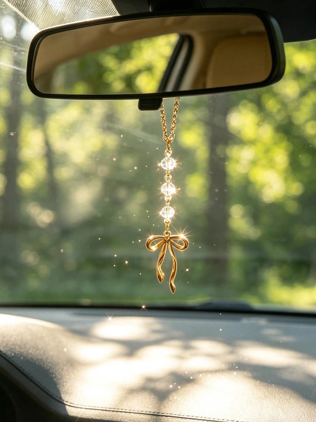1pc Alloy Bowknot Car Rearview Mirror Hanging Decoration, Women's Car Interior Accessory