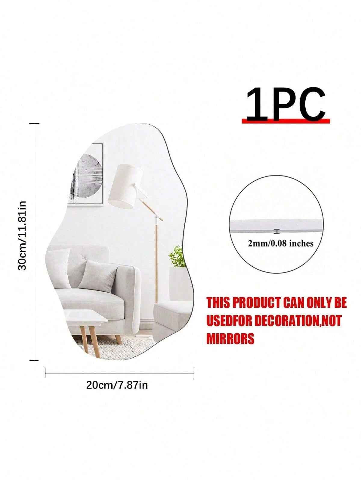 1pc Asymmetrical Mirror Wall Sticker, 2mm Thick Acrylic Material, Suitable For Bedroom, Living Room, Bathroom And Kitchen