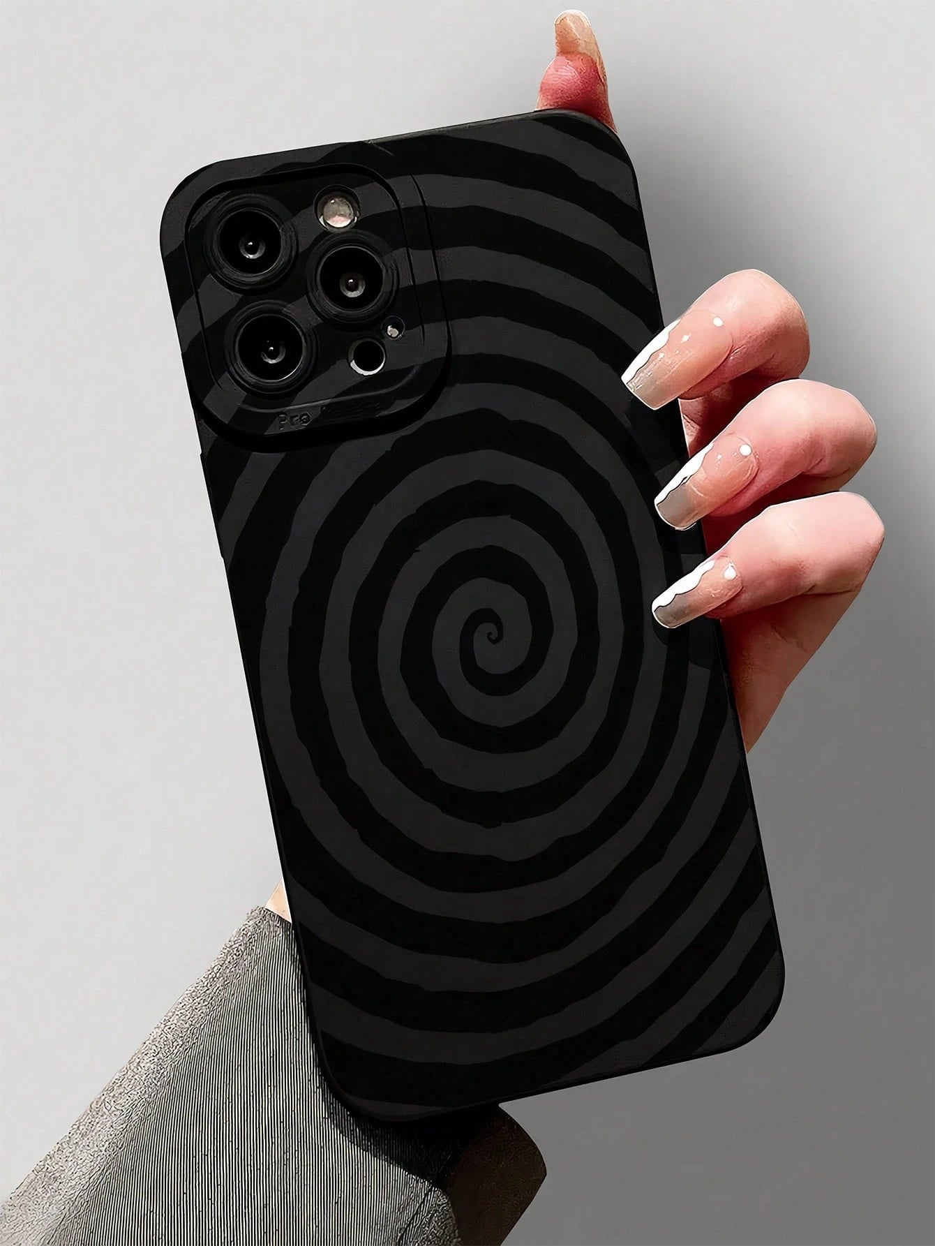 1pc Asymmetrical Ripple Fashion Shockproof TPU Black Spiral Pattern Phone Case Compatible With IPhone Apple 16 15 14 13 12 11 Pro Max And Series Waterproof Anti-Fall Scratch Resistant International Ve