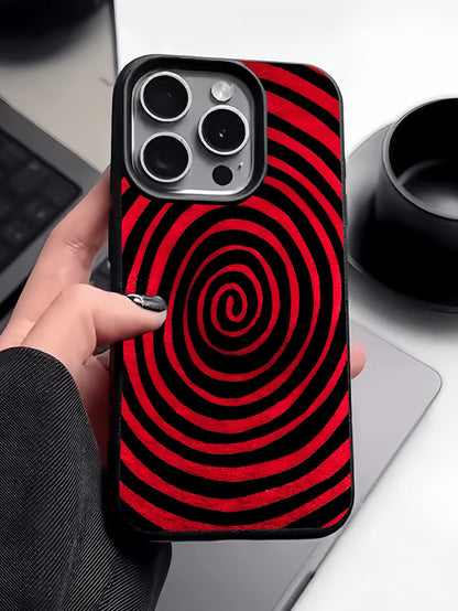 1pc Asymmetrical Ripple Fashion Shockproof TPU Black Spiral Pattern Phone Case Compatible With IPhone Apple 16 15 14 13 12 11 Pro Max And Series Waterproof Anti-Fall Scratch Resistant International Ve