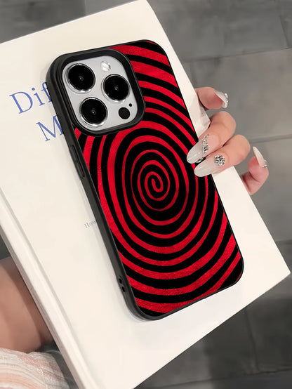 1pc Asymmetrical Ripple Fashion Shockproof TPU Black Spiral Pattern Phone Case Compatible With IPhone Apple 16 15 14 13 12 11 Pro Max And Series Waterproof Anti-Fall Scratch Resistant International Ve