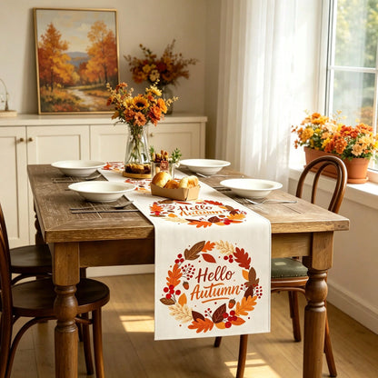 1pc Autumn Table Runner, Modern Style, Home Kitchen Decor, Indoor/Outdoor Party Supplies, Room Decoration. Suitable For Daily Home Kitchen Decor, Daily Party Decor, Autumn Thanksgiving Harvest Festiva