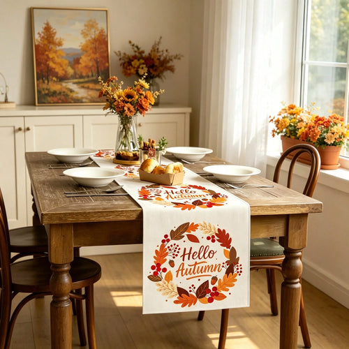 1pc Autumn Table Runner, Modern Style, Home Kitchen Decor, Indoor/Outdoor Party Supplies, Room Decoration. Suitable For Daily Home Kitchen Decor, Daily Party Decor, Autumn Thanksgiving Harvest Festiva