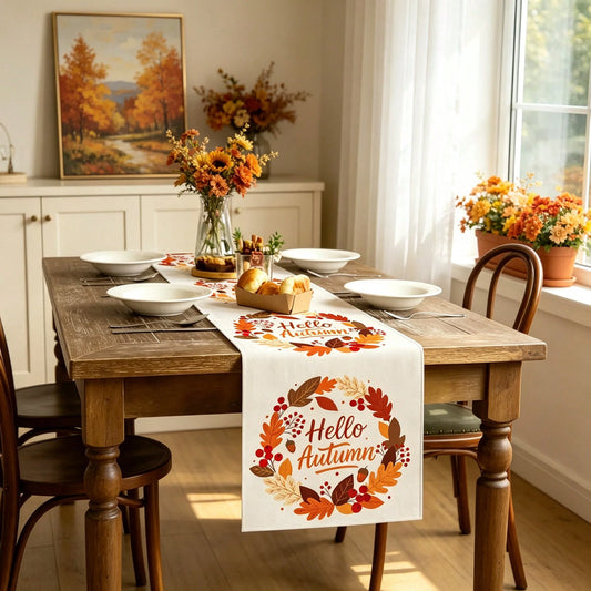 1pc Autumn Table Runner, Modern Style, Home Kitchen Decor, Indoor/Outdoor Party Supplies, Room Decoration. Suitable For Daily Home Kitchen Decor, Daily Party Decor, Autumn Thanksgiving Harvest Festiva