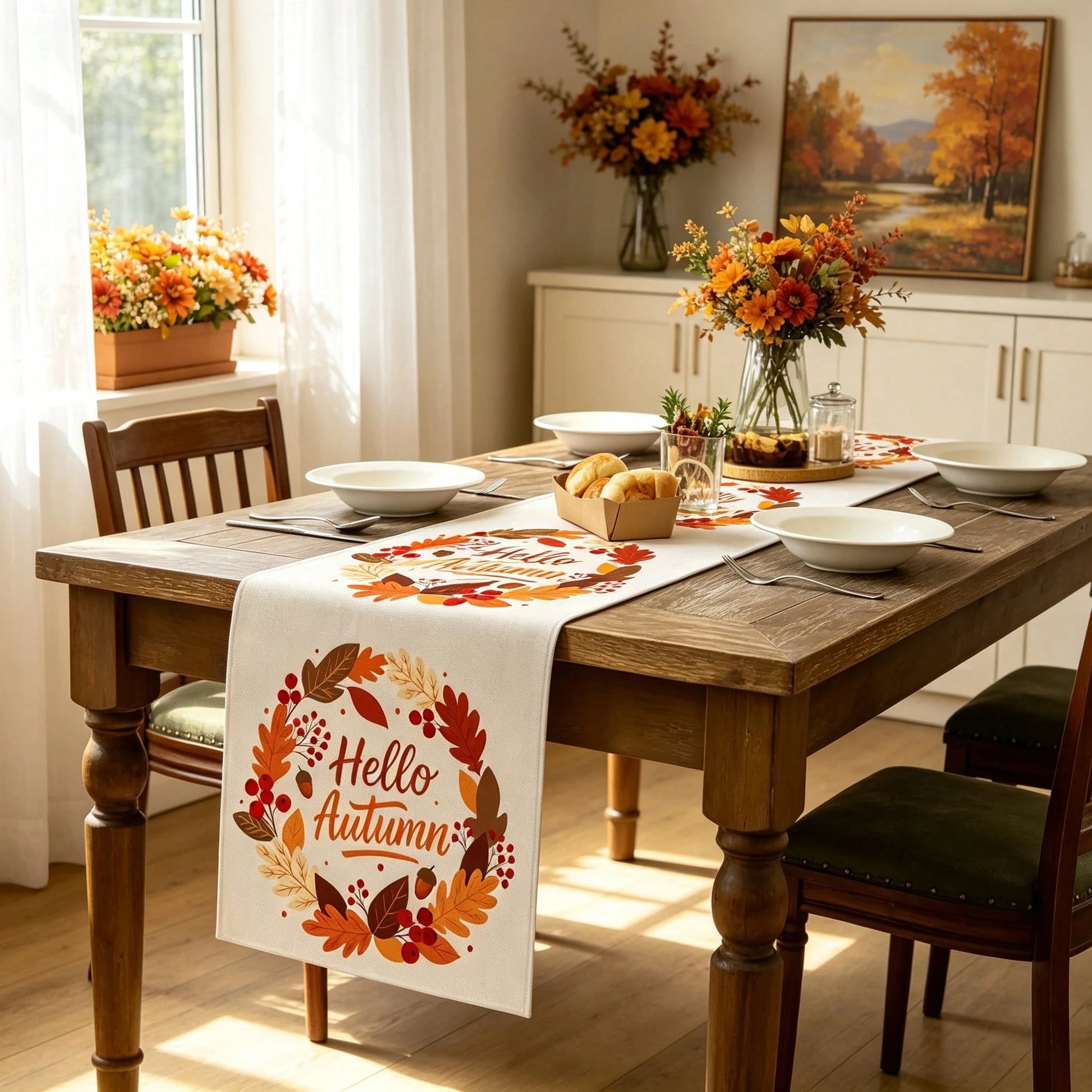 1pc Autumn Table Runner, Modern Style, Home Kitchen Decor, Indoor/Outdoor Party Supplies, Room Decoration. Suitable For Daily Home Kitchen Decor, Daily Party Decor, Autumn Thanksgiving Harvest Festiva
