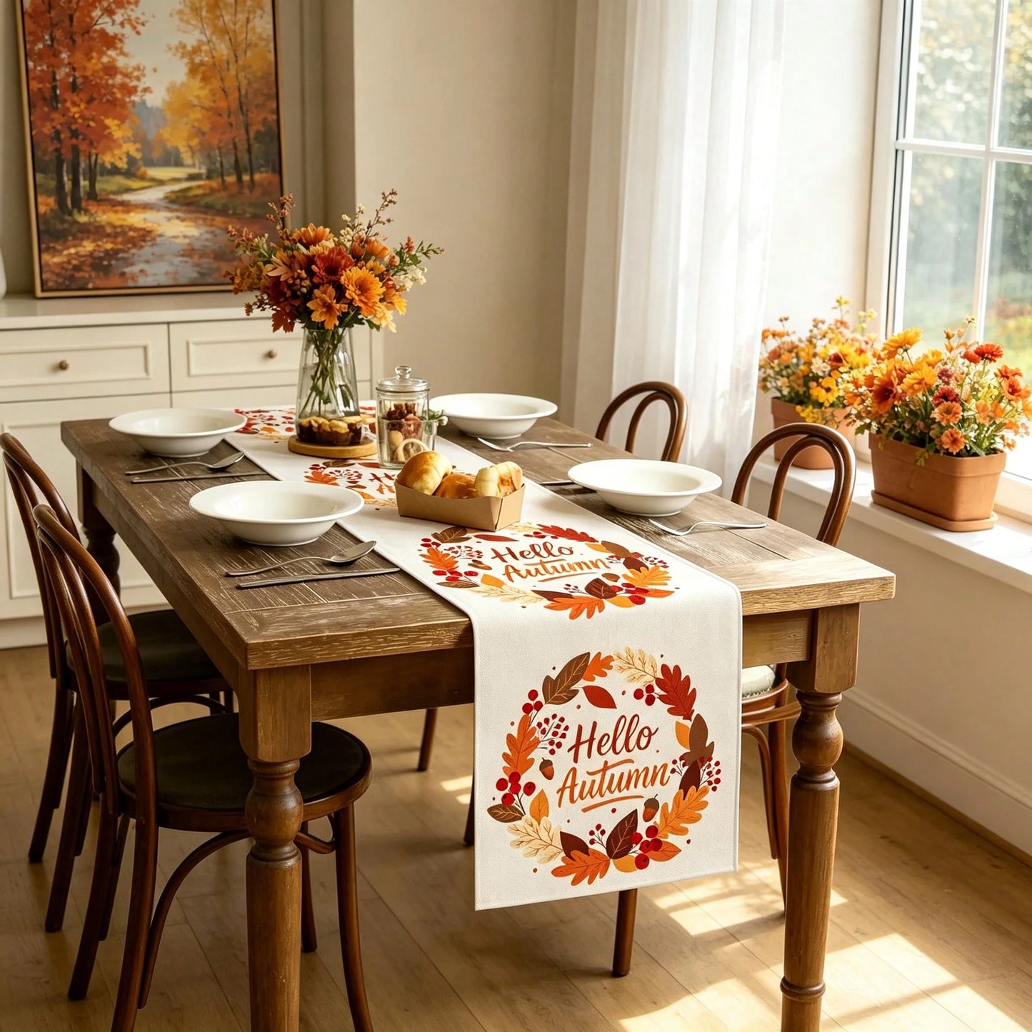 1pc Autumn Table Runner, Modern Style, Home Kitchen Decor, Indoor/Outdoor Party Supplies, Room Decoration. Suitable For Daily Home Kitchen Decor, Daily Party Decor, Autumn Thanksgiving Harvest Festiva