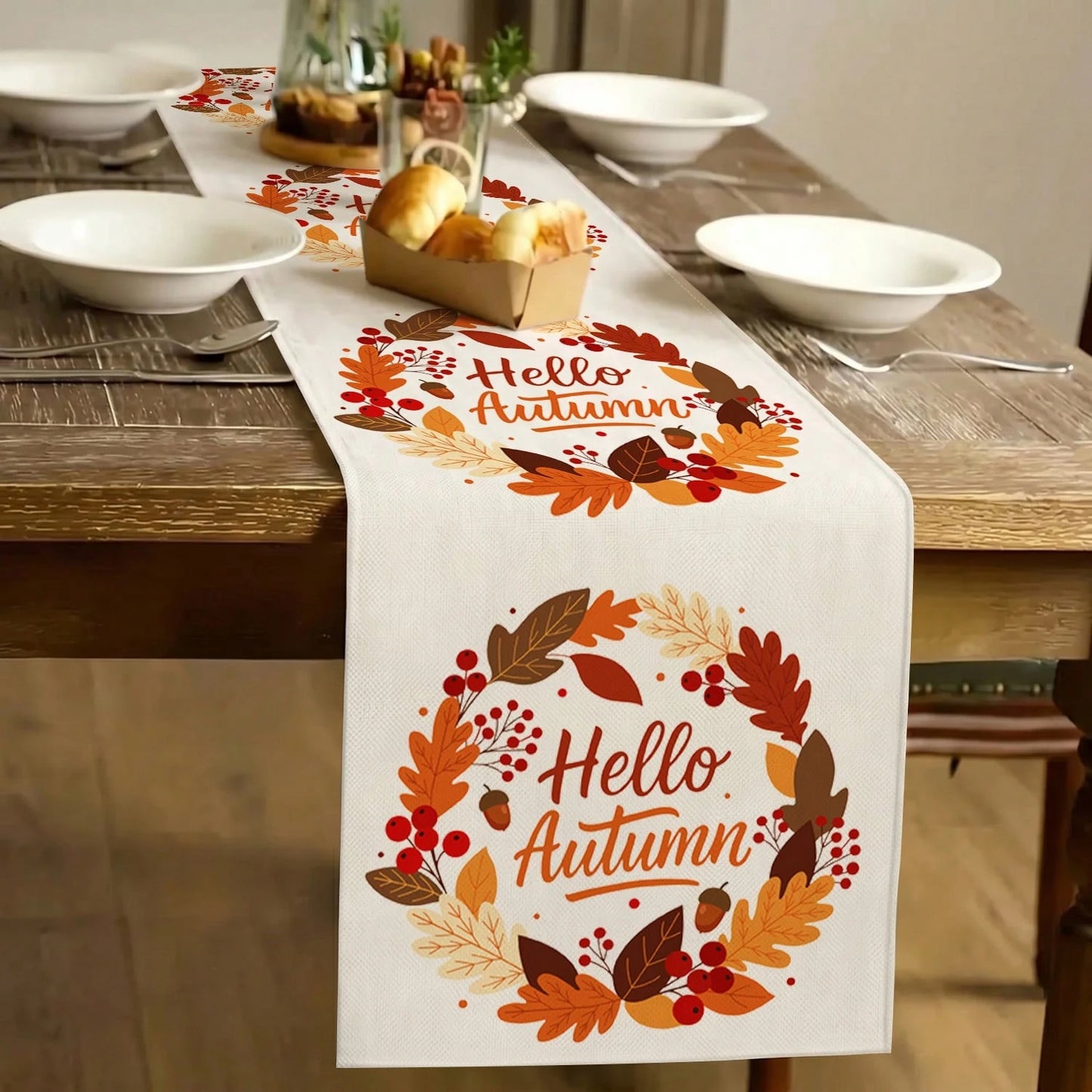 1pc Autumn Table Runner, Modern Style, Home Kitchen Decor, Indoor/Outdoor Party Supplies, Room Decoration. Suitable For Daily Home Kitchen Decor, Daily Party Decor, Autumn Thanksgiving Harvest Festiva
