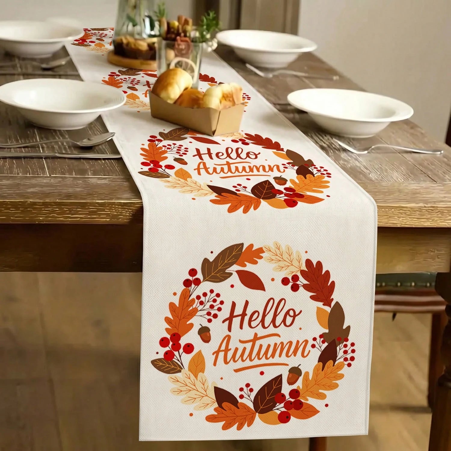 1pc Autumn Table Runner, Modern Style, Home Kitchen Decor, Indoor/Outdoor Party Supplies, Room Decoration. Suitable For Daily Home Kitchen Decor, Daily Party Decor, Autumn Thanksgiving Harvest Festiva