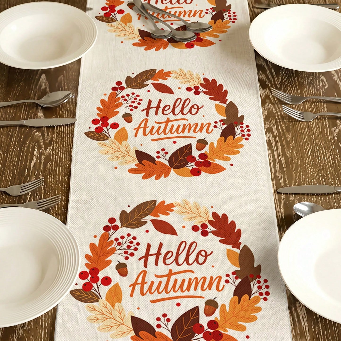 1pc Autumn Table Runner, Modern Style, Home Kitchen Decor, Indoor/Outdoor Party Supplies, Room Decoration. Suitable For Daily Home Kitchen Decor, Daily Party Decor, Autumn Thanksgiving Harvest Festiva