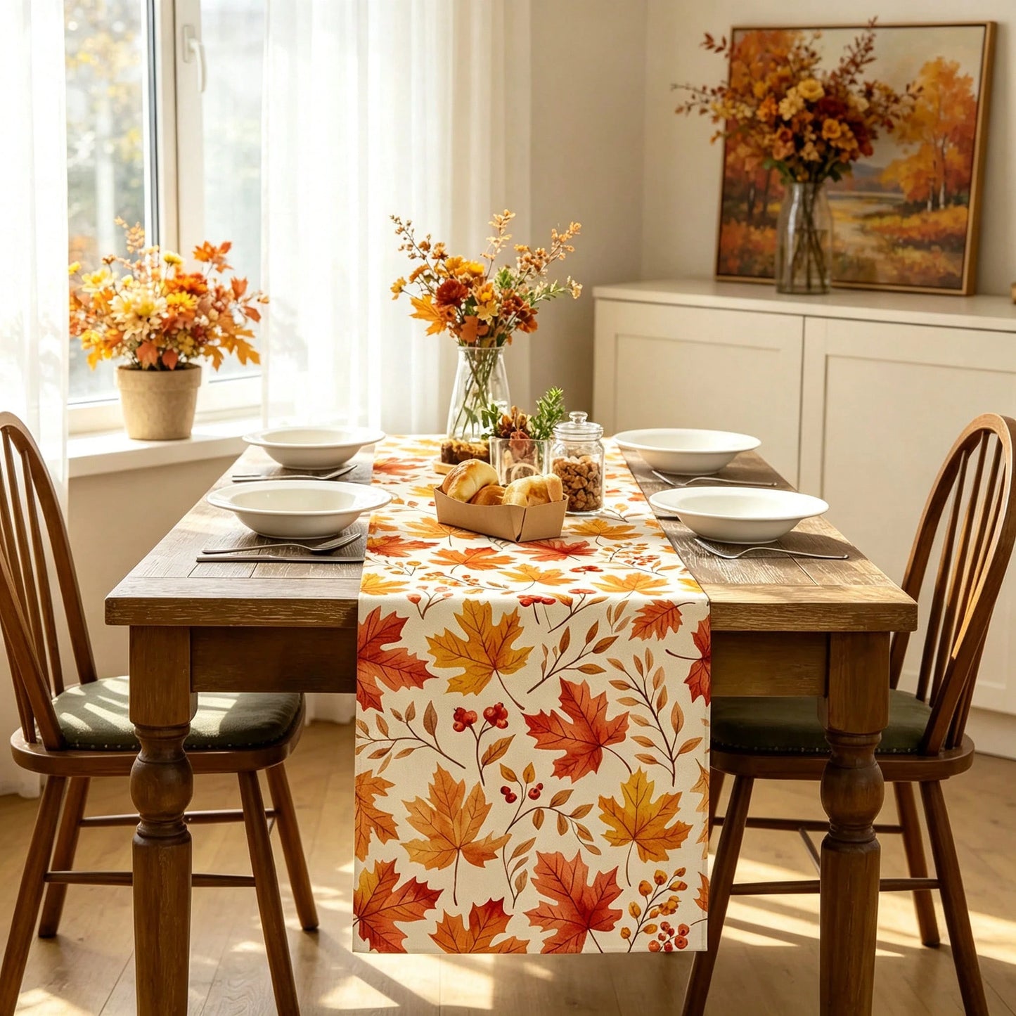1pc Autumn Table Runner, Modern Style, Home Kitchen Decor, Indoor/Outdoor Party Supplies, Room Decoration. Suitable For Daily Home Kitchen Decor, Daily Party Decor, Autumn Thanksgiving Harvest Festiva