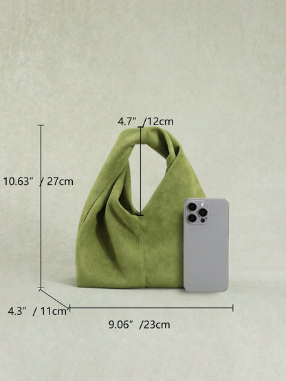 1pc Autumn/Winter New Green Retro Velvet-Feel PU Leather Handbag, Sculptured Style, Minimalist Design, Suitable For Commuting And Pairing With Coats